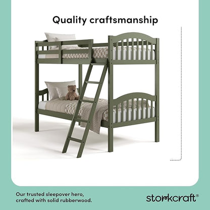 Storkcraft Long Horn Twin-Over-Twin Bunk Bed (Olive) - GREENGUARD Gold Certified, Converts to 2 Individual Twin Beds