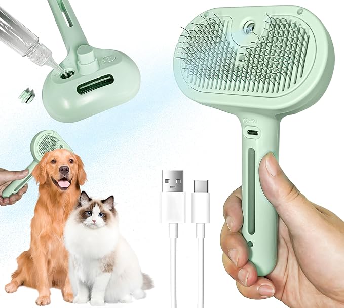 Self-Cleaning Spray Cat Brush for Shedding, Removes Static Flying Hair, and Works Wonders for Both Long and Short-Haired Pets 2 In 1 Cleaning Brush for Cats And Dogs Grooming-Mewly Pet