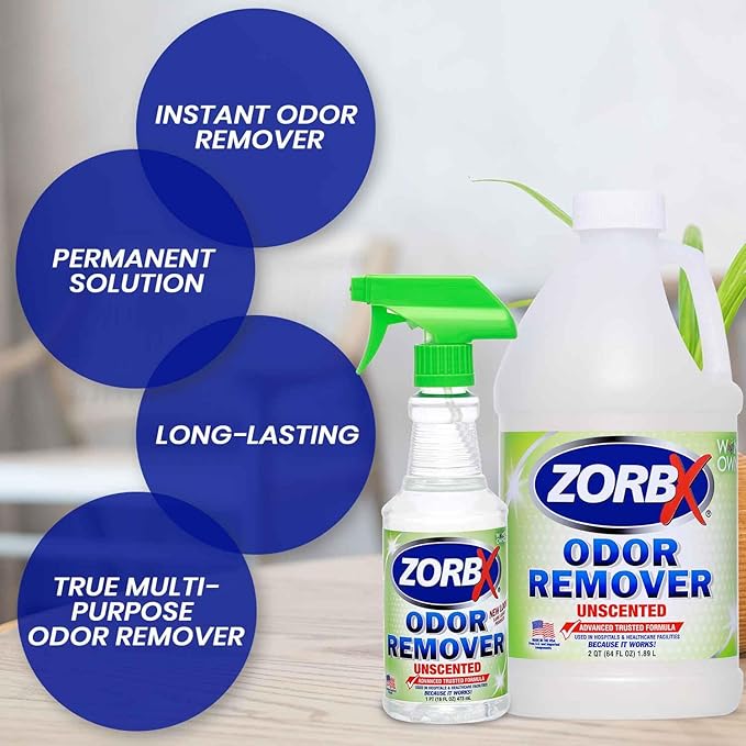 ZORBX Unscented Odor Eliminator for Strong Odor 16 Oz + 64 Oz - Used in Hospitals & Healthcare Facilities - Advanced Trusted Formula, Fast-Acting Odor Remover Spray for Dog, Cat, House & Carpet-Mewly Pet
