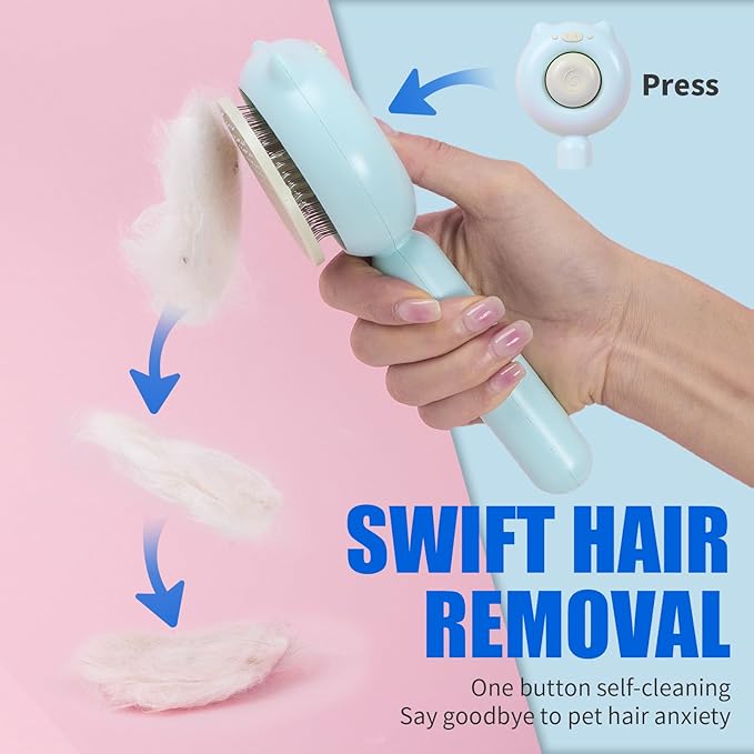 Cat Brush Dog brushes with Release Button for Shedding Grooming, suit for Long or Medium Haired Cats, Lightweight Skin Friendly Pet Brush Hair Removal Comb Brushes for Kitten-Mewly Pet