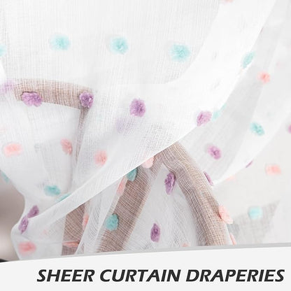 MYSKY HOME 45 Inches Kitchen Curtains Small Window Curtains for Bathroom Cafe Bedroom Rainbow Pom Pom Sheer Curtains for Nursery Room Rod Pocket 2 Pieces Drapes 38 x 45 inch Length