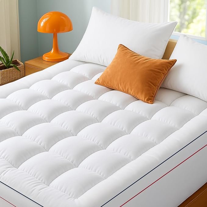 Bedsure Full Size Mattress Topper - Pillow Top Mattress Pad Cover with Deep Pocket Fits up to 21 Inches, Plush Soft Bed Topper for Back Pain Relief, Overfilled with Down Alternative Filling, White
