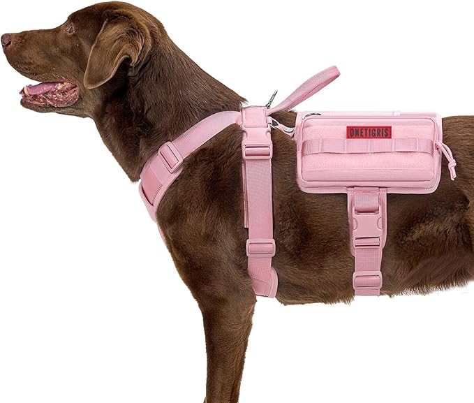 OneTigris Service Dog Vest Harness, Service Dog Cape Guardian Dog Backpack Harness with Pouches Dog Saddle Bag for Small Medium and Large Dogs (Pink, Large)-Mewly Pet