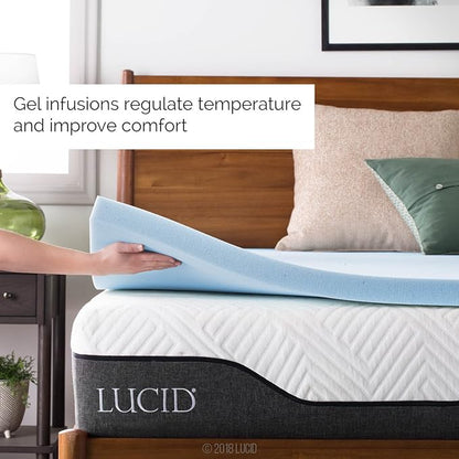 LUCID 2 Inch Mattress Topper, California King Size – Cooling Gel Infused Memory Foam – Plush Feel – Ventilated Breathable Design – CertiPur Certified