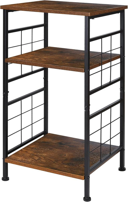 GIOTORENT 3-Tier Tall End Table, Narrow Night Stand with #-Design Sturdy Frame, Small Bed Side Table for Small Space in Living Room,Bedroom,Office,Bathroom(Brown)