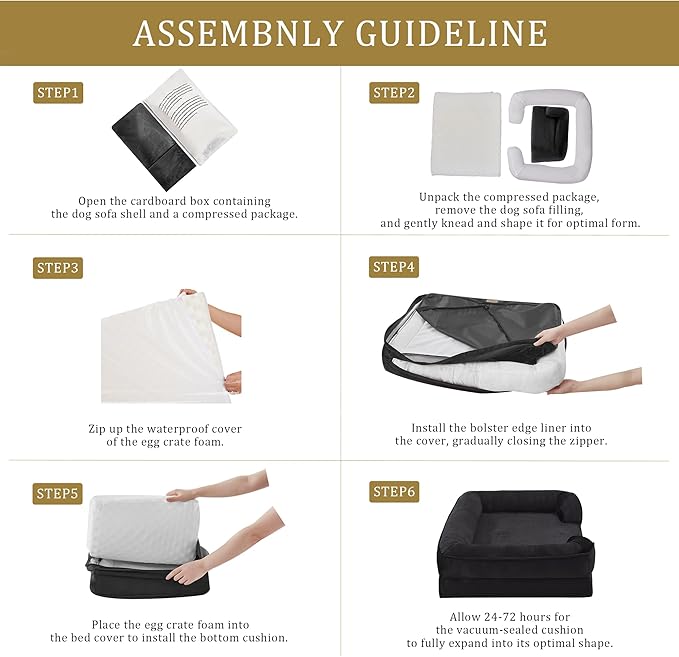 Bedfolks Orthopedic Dog Bed, Waterproof Dog Sofa Bed for Large Dogs, Egg Foam Pet Couch Bed with Removable Washable Cover and Nonslip Bottom, Black-Mewly Pet