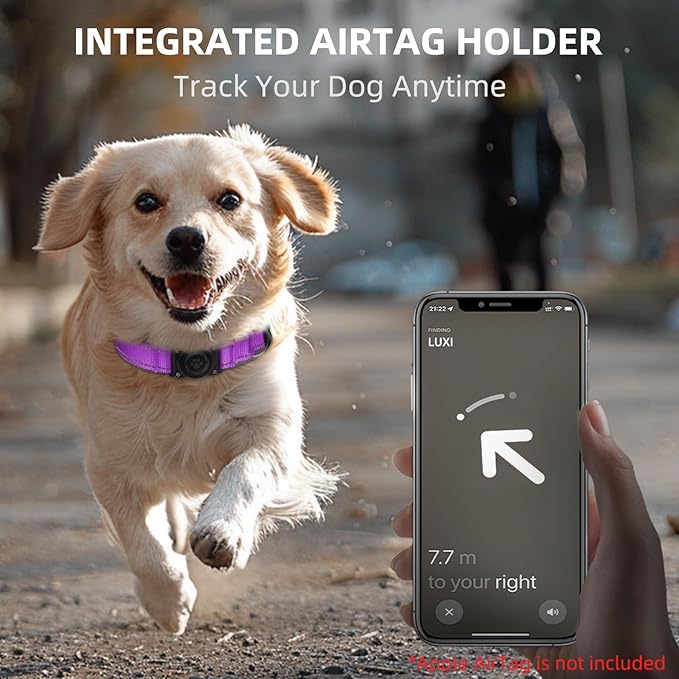 Airtag Dog Collar - 100% Waterproof Air tag Dog Collar Holder for Apple AirTag, Reflective, Soft Padded, Everlasting, GPS Dog Collar for Small Medium Large Dogs (Purple, M)-Mewly Pet