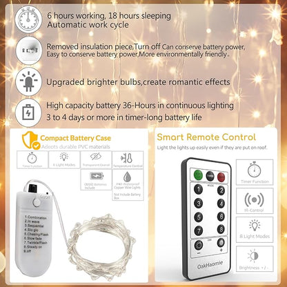 6 Pack Fairy Lights Battery Operated with Timer 2PCS Remote 6.5ft 20LED Warm White Twinkle Lights Waterproof Silver Wire Fireflies Lights DIY Mason Jar Wedding Party Christmas Centerpiece Table Deco