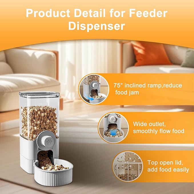 Auto Gravity Food Dispenser for Cage Hanging, 41OZ Capacity Hanging Automatic Pet Cage Feeder, Food Bowl for Cats Dogs Rabbit Ferret Chinchilla Bird Hedgehog Guinea Pig (Grey)-Mewly Pet