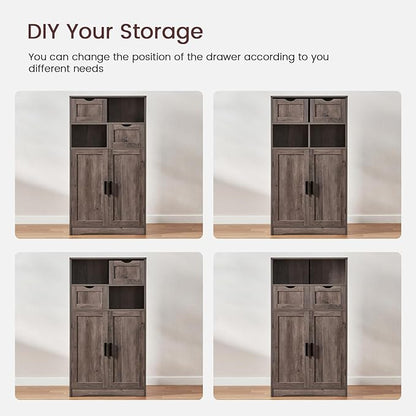 Iwell Storage Cabinet with Adjustable Shelf, Bathroom Cabinet with Doors, Cupboard, Kitchen Pantry Cabinet, Floor Cabinet for Living Room, Home Office, Dark Gray