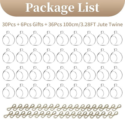 Sziqiqi Hanging Glass Globes Orbs Tea Light Candle Holders fillable with Trinkets for Wedding Ornaments, Wedding Birthday Christmas Party Centerpiece Accessory 2.36inch 30pcs +6 Extra