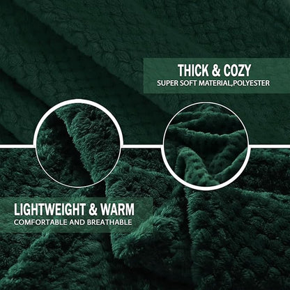 Exclusivo Mezcla Fleece Throw Blanket Extra Large, Super Soft and Warm Blankets for Couch, Sofa and Bed Waffle Textured, Cozy, Fuzzy and Lightweight (Forest Green, 50x70 Inches)