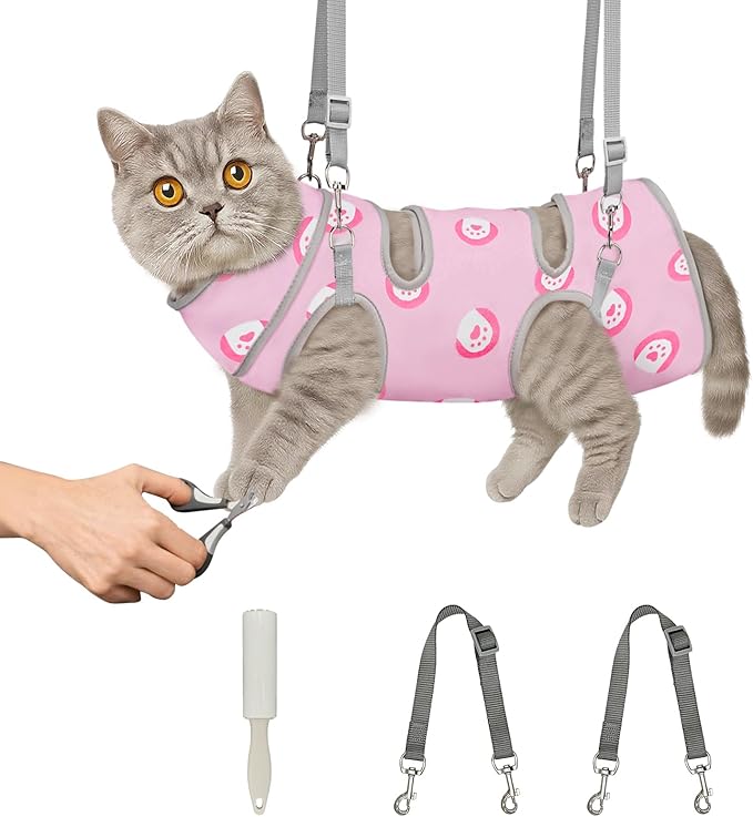 Supet Cat Grooming Hammock, Soft Fabric Nail Clipper Hammock, Self-Adhesive Wrap for Cutting Nails, Quickly Calm Down for Medicine, Teeth Brushing, Ear Cleaning-Mewly Pet