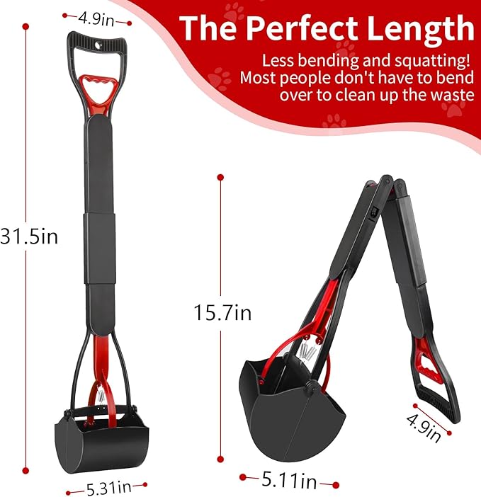UPSKY 32'' Pooper Scooper for Large Small Dogs, Long Handle Dog Poop Scooper with Waste Bags, Portable Dog Poop Pick Up Tool, Folding Poop Scoop for Yard, Grass, Dirt, Gravel-Mewly Pet