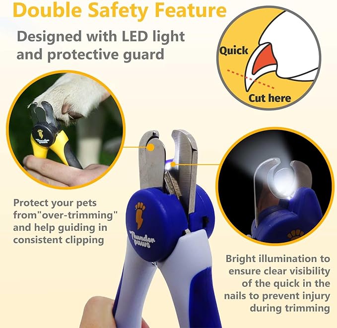 LED Dog Nail Clippers with Light, Trimmers with Protective Guard, Quick Sensor, Safety Lock and Nail File - Suitable for Large and Small Dogs & Cats (Blue, LED)-Mewly Pet