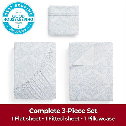 Mellanni Twin Sheets Set - 3 PC Iconic Collection Bedding - Hotel Luxury, Extra Soft, Cooling Bed Sheets - Wrinkle, Fade, Stain Resistant (Twin, Laced Sky Blue)