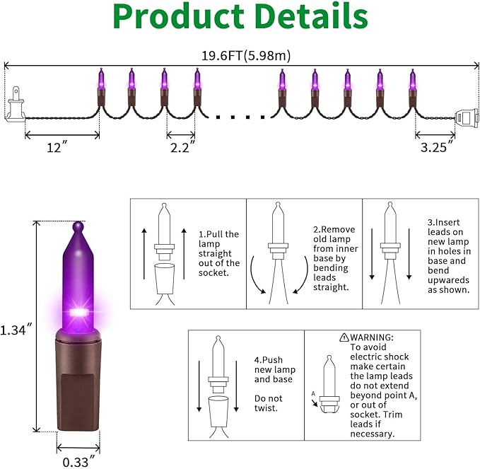 LAMPHOME Super-Bright Extendable Purple Halloween Decoration 100 Lights 19.6ft UL Certified Mini Bulb String Lights Set for Outdoor Halloween Home Christmas Tree Garden Holiday Party Patio Decor