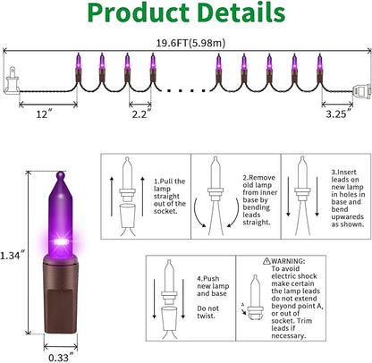 LAMPHOME Super-Bright Extendable Purple Halloween Decoration 100 Lights 19.6ft UL Certified Mini Bulb String Lights Set for Outdoor Halloween Home Christmas Tree Garden Holiday Party Patio Decor