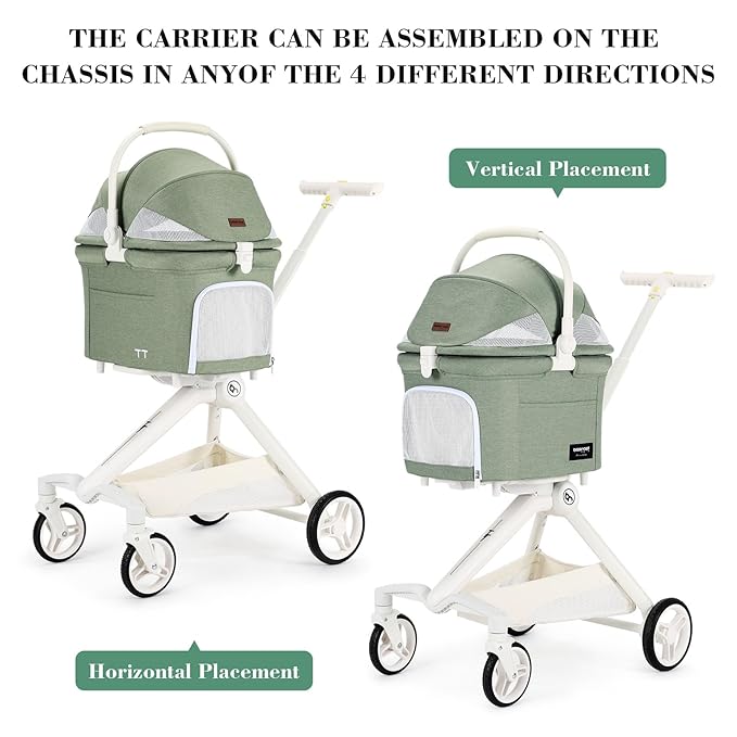 TT Lightweight Pet Stroller for Small Dog&Cat,One-Hand-Fold Pet Travel Stroller with Canopy and Cup Holder, 4-Way Convertible Carrier.Green-Mewly Pet