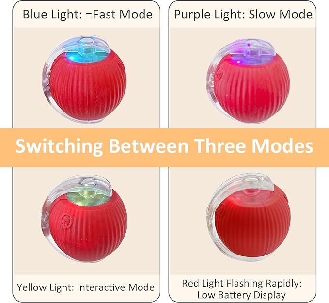 Interactive Cat Toys for Indoor Cats, 360° Smart Automatic Kitten Toys Self Rolling Pet Ball, Moving Dog Cat Ball with Mesh Tail for Bored, USB Rechargeable (Red)-Mewly Pet