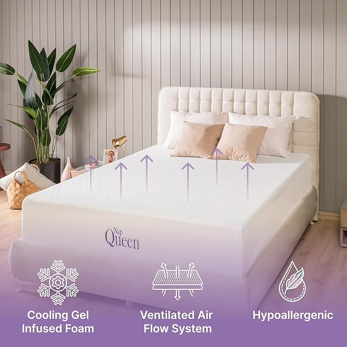 NapQueen Twin Mattress, 14 Inch Elizabeth Cooling Gel Memory Foam Mattress, Twin Bed Mattress in a Box, CertiPUR-US Certified, Medium Firm, Breathable Soft Fabric Cover