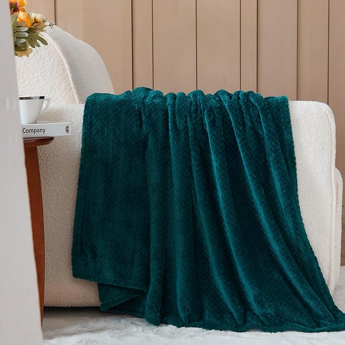 NEWCOSPLAY Super Soft Queen Blanket Dark Teal Premium Silky Flannel Fleece Leaves Pattern Lightweight Bed Blanket All Season Use (Dark Teal, Queen(90"x90"))