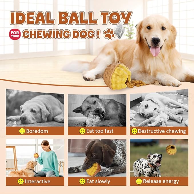 Dog Frozen Treats Toy, Cognitive Dogs Brain Stimulation Toys for Aggressive Chewers, Interactive Dispensing Toy Enrichment Keep Them Busy No-Boredom, Tough Nylon&Coffe Wood Fillable Puzzle Dog Feeder-Mewly Pet