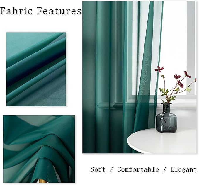 DUALIFE Hunter Green Sheer Curtains 120 Inch Length,Look Semi Sheer Curtain Drapes for Living Room Bedroom Kitchen Bathroom Privacy Voile Window Treatment Panels,52 x 120 Inches10 FT,Set of 2 Panles