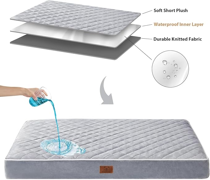 WNPETHOME Orthopedic XXL Dog Beds Large Sized Dog, Waterproof Extra Large Dogs Bed with Removable Washable Cover, Multi-Needle Quilting Dogs Crate Bed-Mewly Pet