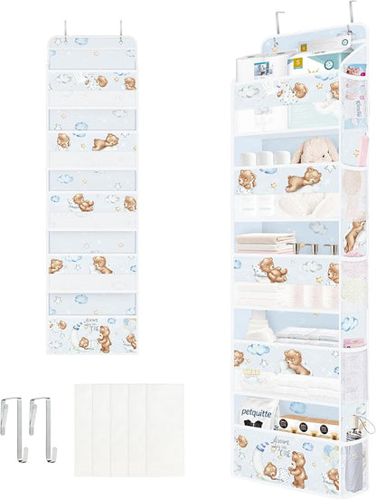 Clastyle Animals Over The Door Organizer Star Nursery Hanging Storage Organizer for Kids Clothes Diaper Toy Closet Door Hanging Shelf Storage for Bedroom Bathroom Pantry, Bear, 5-Tier