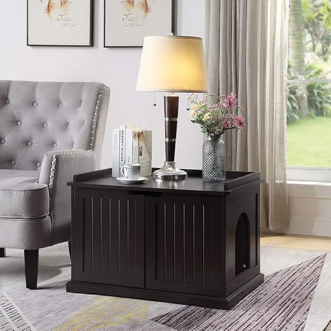 unipaws Cat Litter Box Enclosure Furniture, Cat Washroom, Hidden Litter Box Cover, Cabinet for Large Cat, Dog Proof Cat Litter Boxes, Hideaway Litter Box, Cat House-Mewly Pet