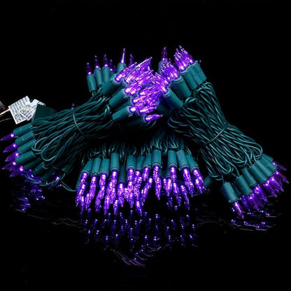 YULETIME 200 Count Purple LED Christmas Lights, 66 Feet Green Wire UL Certified Commercial Grade Holiday String Light Set (Purple)