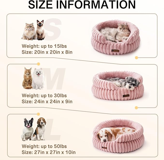 MEWOOFUN Cat Beds for Indoor Cats, Washable Dog Bed for Small Dogs, Round Pet Bed for Puppies and Kittens (Pink, 20"x20"x8")-Mewly Pet