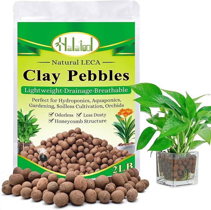 Halatool 2 LB Natural Expanded Clay Pebbles for Plants 4mm-16mm Clay Balls 100% Organic Hydroton Leca Balls for Indoor Plants Hydroponic Growing Gardening Orchids Drainage Decoration Aquaponics-Mewly Pet