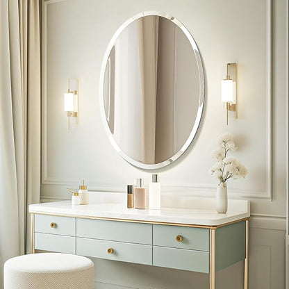 USHOWER Bathroom Mirror for Over Sink, 24x36 Inch Oval Frameless Mirror, Beveled and Polished, Decorative Wall Mirror for Bathroom, Bedroom, Vanity, Entryway, Modern and Elegant