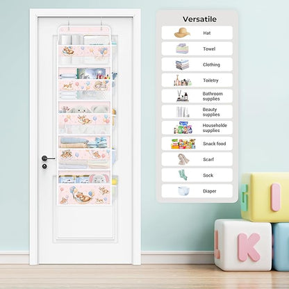 Clastyle Animals Over The Door Organizer Star Nursery Hanging Storage Organizer for Kids Clothes Diaper Toy Closet Door Hanging Shelf Storage for Bedroom Bathroom Pantry, Balloon, 5-Tier