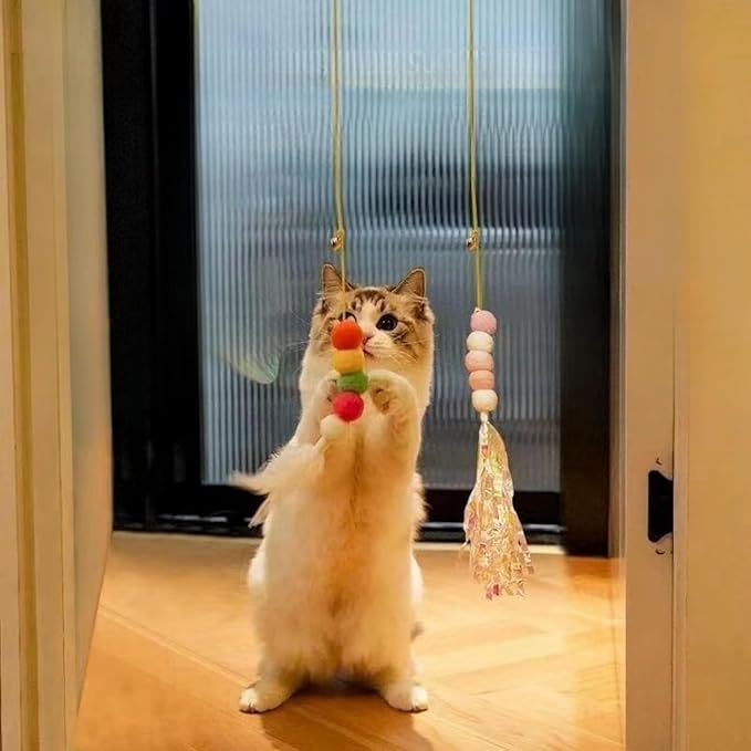 GUCHO Cat Toys for Indoor Toys,Rainbow Cat Wand Toys,Feather Flips Plush Ball Cat Toys,Interactive Real Feather Cat Toy for Teaser Play and Chase Exercise with Kitten 4 Pack-Mewly Pet