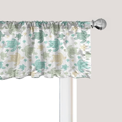 Ambesonne Turtles Window Valance, Illustration of Repeating Motifs of Animal Print in Assorted Tones, Curtain Valance for Kitchen Bedroom Decor with Rod Pocket, 54" X 18", Seafoam and Grey Yellow