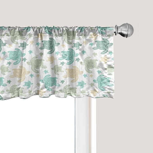 Ambesonne Turtles Window Valance, Illustration of Repeating Motifs of Animal Print in Assorted Tones, Curtain Valance for Kitchen Bedroom Decor with Rod Pocket, 54" X 18", Seafoam and Grey Yellow