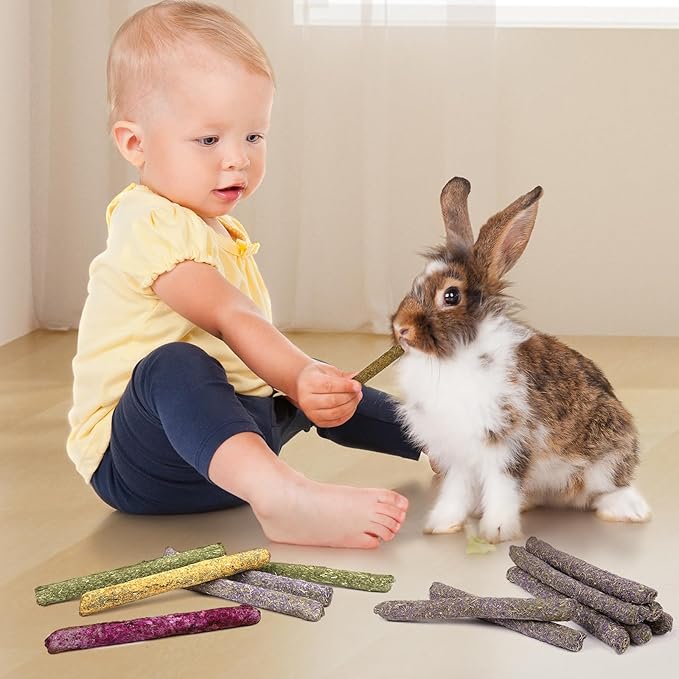 52Pcs Rabbit Chew Sticks, Guinea Pig Toys, Natural Timothy Grass Molar Teeth Stick, Mixing Flowers, Roses, Calendula and Forget Me Not, Small Animals Treats-Mewly Pet