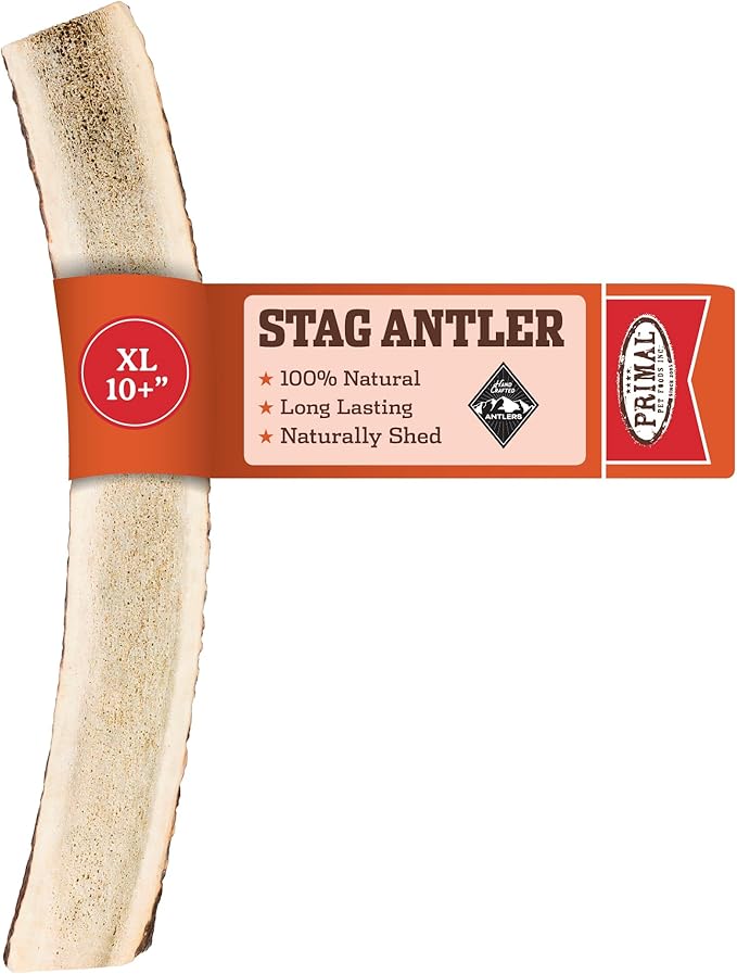 Primal Antlers for Dogs, Grade A Split Stag Antlers for Large Canines 45-60 lb, Natural Chews for Aggressive Chewers, Naturally Shed, Long Lasting Dog Bones, 1 ct-Mewly Pet