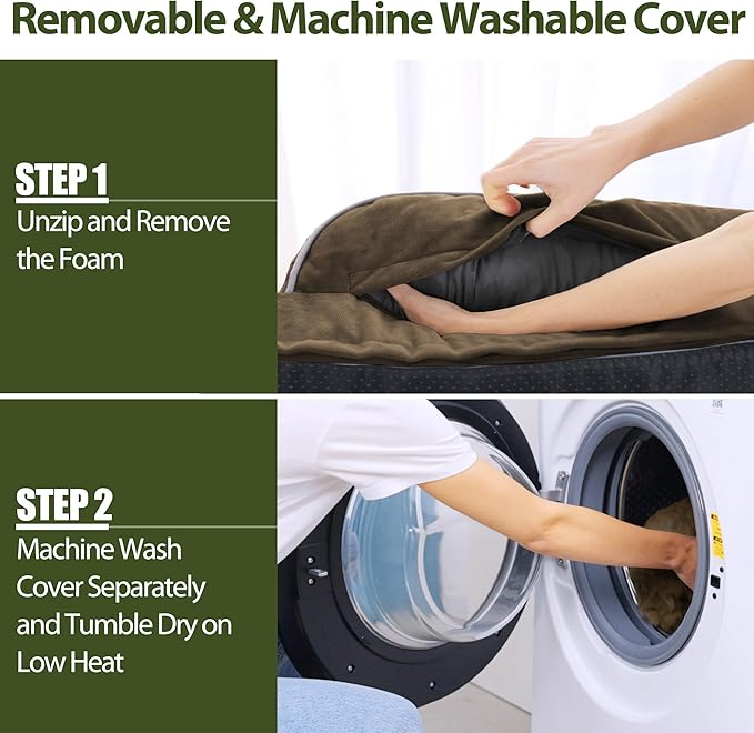 Orthopedic Dog Beds for Large Dogs, Waterproof Dog Beds, Egg-Crate Foam Dogs Couch Beds, Comfy Bolster Pet Bed with Removable Washable Cover, Nonskid Bottom (Large,Brown)-Mewly Pet