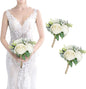 Bridesmaid Bouquets Set of 2 - Ivory White Artificial Flowers Bouquet for Bridesmaids Wedding Small Floral Centerpieces for Marriage Proposal Party Anniversary Dining Table Decor -7 Inch