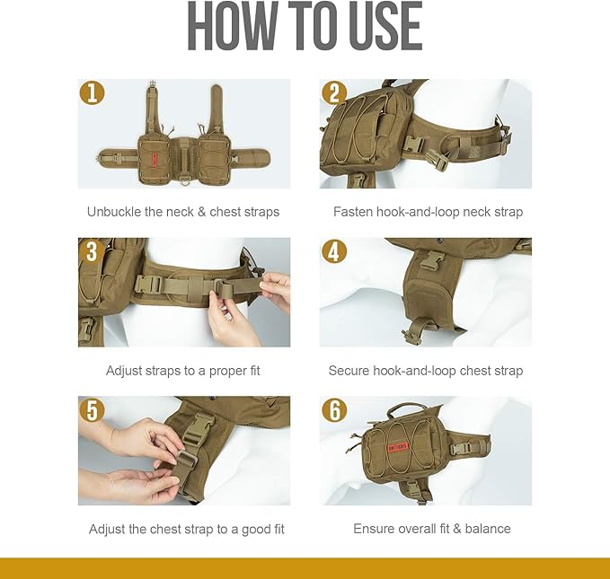 OneTigris Dog Backpack for Medium & Large Dogs, Nylon Backpack for Dogs Tactical Pet Backpack with Side Pockets for Hiking Walking Training Running (Brown, Medium)-Mewly Pet