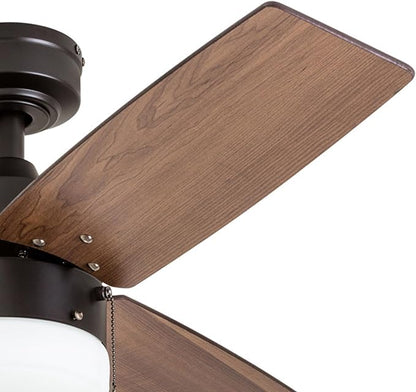 Prominence Home Reston, 42 Inch Modern Farmhouse LED Ceiling Fan with Light, Pull Chain, Dual Mounting Options, Dual Finish Blades, Reversible Motor - 51015-01 (Bronze)