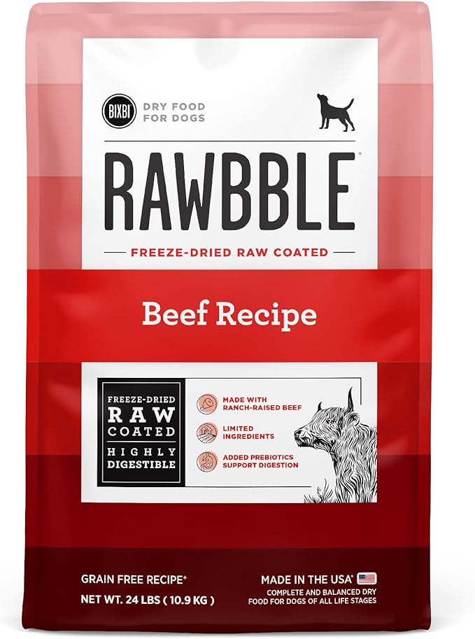 BIXBI Rawbble Dry Dog Food, Beef, 24 lbs - USA Made with No Meat Meals or Fillers - Freeze Dried Raw Coated Dog Food - Industry Leading Digestibility-Mewly Pet