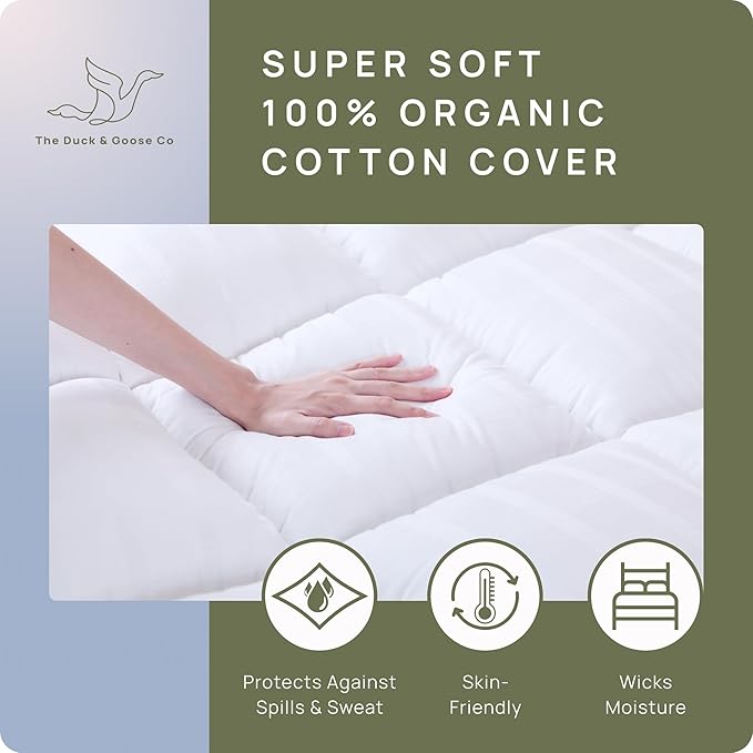 Plush Extra Thick Twin XL Mattress Topper for College Dorm, Soft & Cooling Pillow Top Bed Topper for Back Pain Relief with 300TC Cotton Cover, Overfilled Mattress Pad, Fit to 6”-22” Mattress.