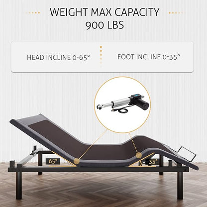 SHA CERLIN Electric Adjustable Bed Base, Ergonomic Basic Queen Size Bed Frame with Upgraded Motors and Wireless Remote Control, Independent Head and Foot Incline, Assembly Required