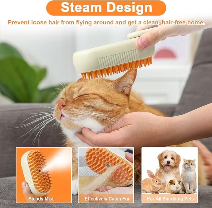 Nepfaivy Pet Steam Brush for Cat - Cat Steam Brushes for Indoor Cats Shedding, Rechargeable Steaming Brush for Dogs, Dog Mist Water Steamer, Pet Spray Hair Removal Comb for Massage Grooming-Mewly Pet