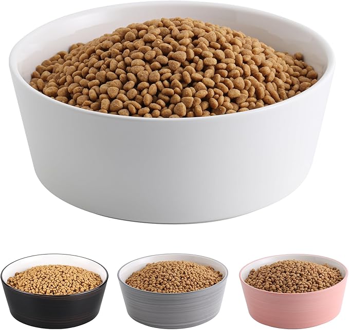 White Dog Bowl Ceramic for Medium Large Breed, Heavy Weighted Dog Food Water Dish, 8 in Non - Slip Modern Cute Extra Big Porcelain Pet Bowl Maze Wide Mouth-Mewly Pet